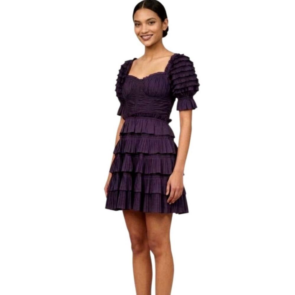 ULLA‎ JOHNSON Tiered Bustier Mini Dress 4 Purple Aubergine Ruffles Lucette Lago